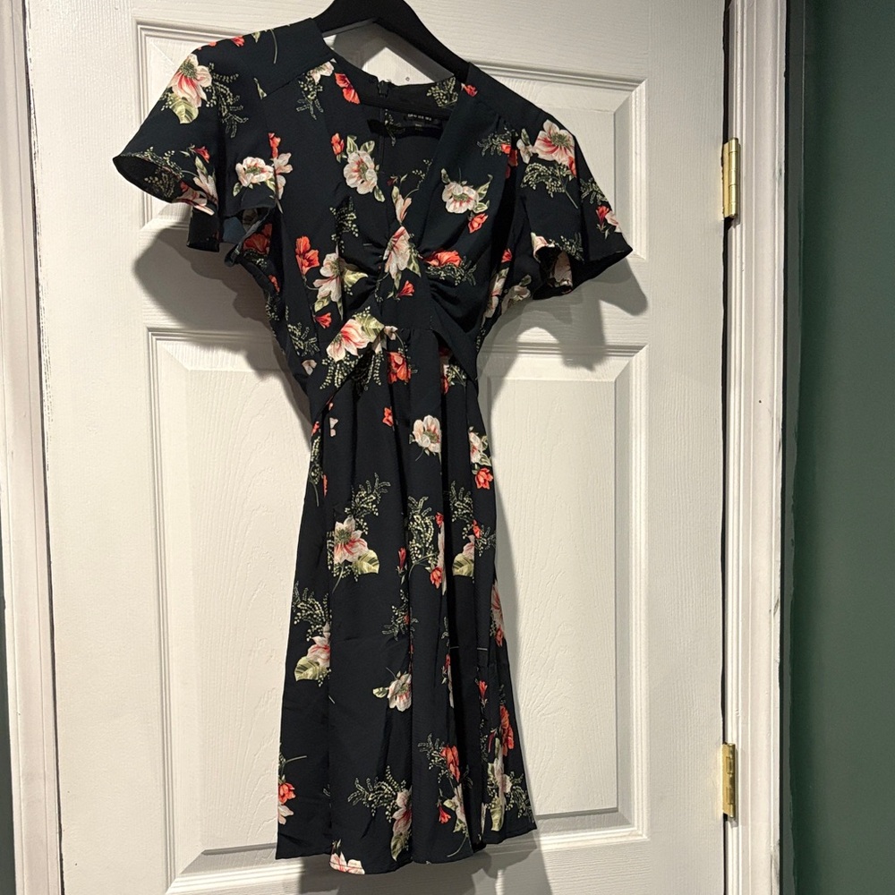 Topshop Black Floral Mini Dress flutter sleeve